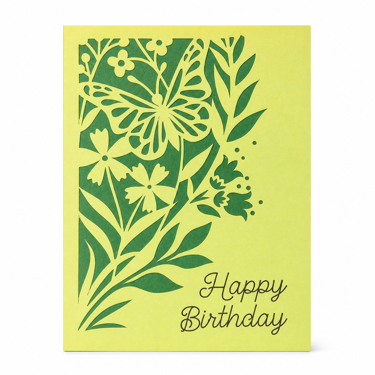 Green Green Floral Happy Birthday Card