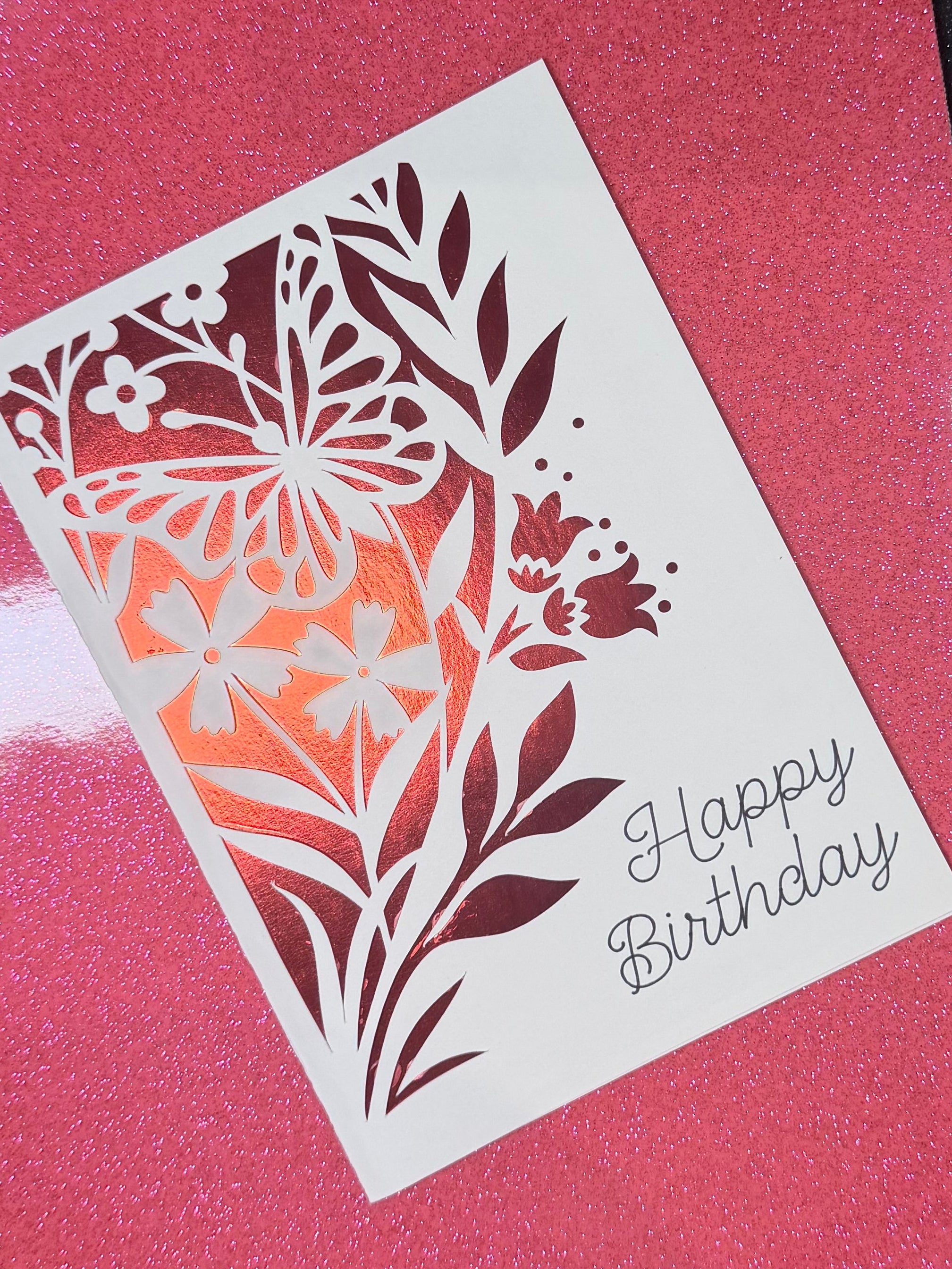 Red Floral Happy Birthday Card