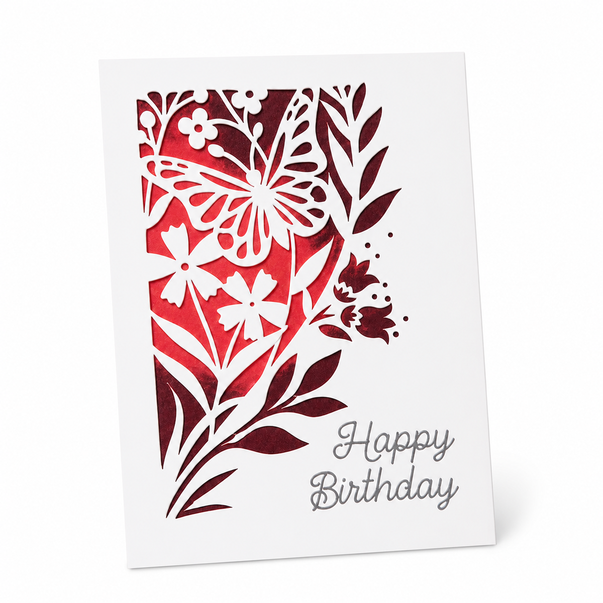 Red Floral Happy Birthday Card