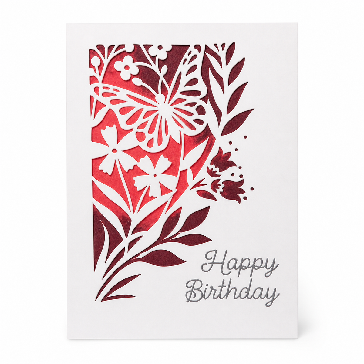 Red Floral Happy Birthday Card